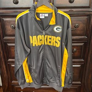 Majestic Packers Gray and Yellow Zip-Up Jacket